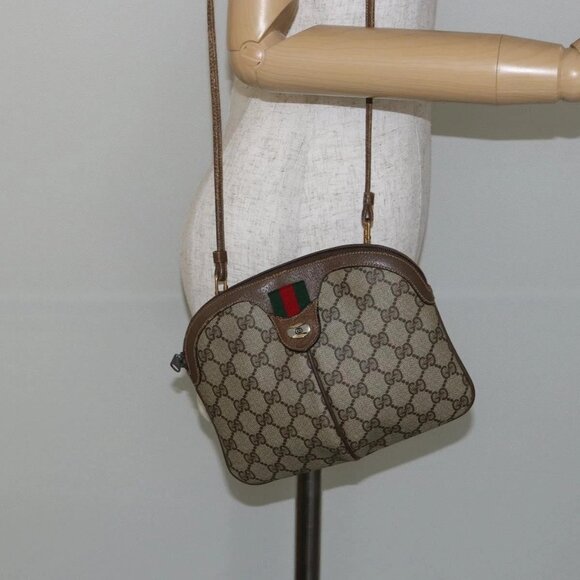 GUCCI GG Supreme Web Sherry Line Shoulder Bag PVC Beige